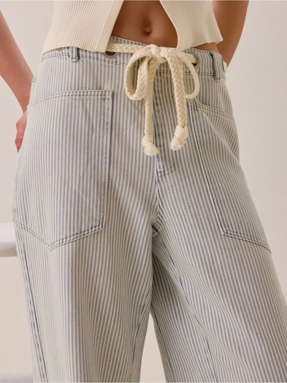J.O.A. Rhea Stripe Soft Cotton Denim barrel leg Pant Sz Small Coastal sz S - Picture 3 of 16